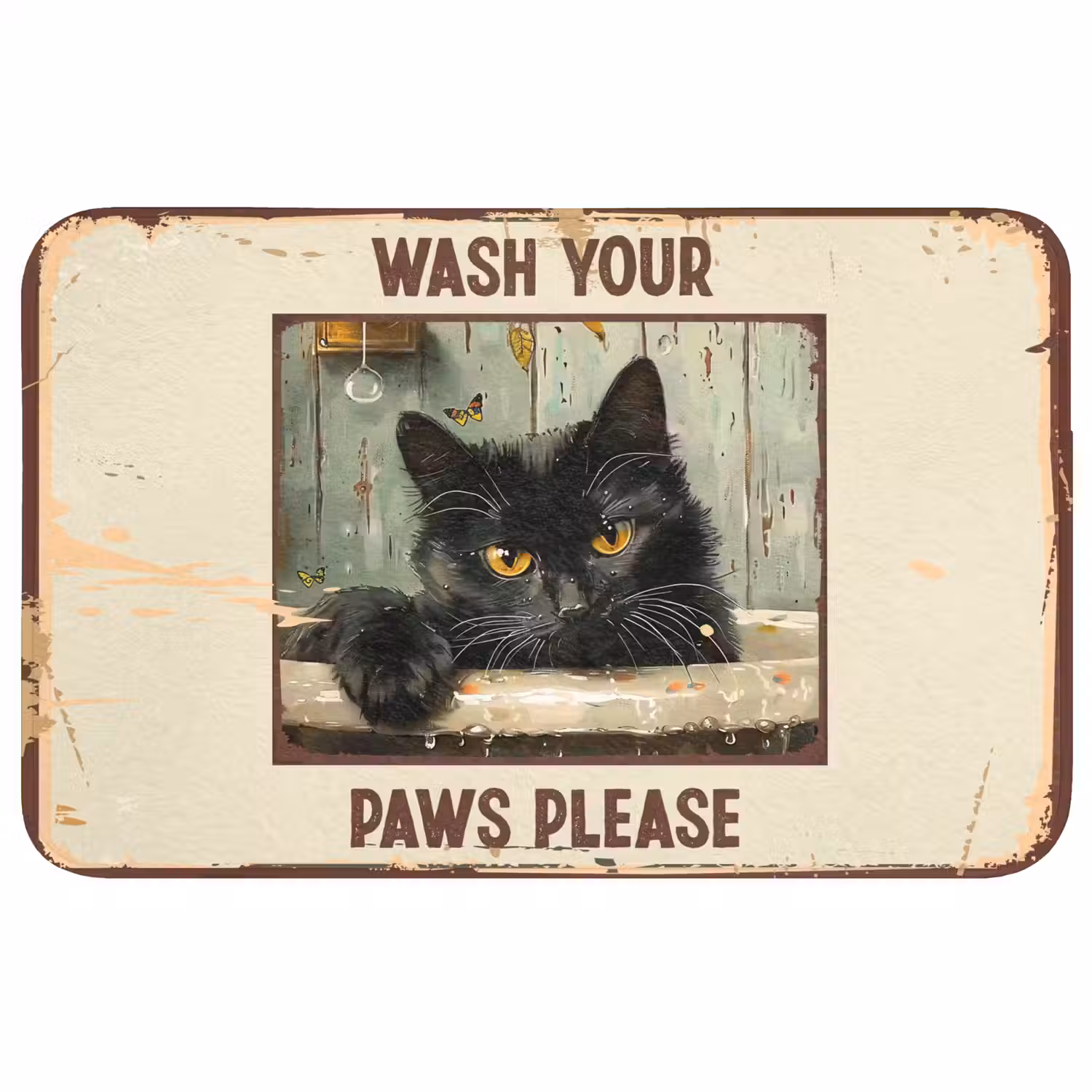 Vintage - Kat - Quotes - Wash your paws please - Spreuken WCmat middel -3d