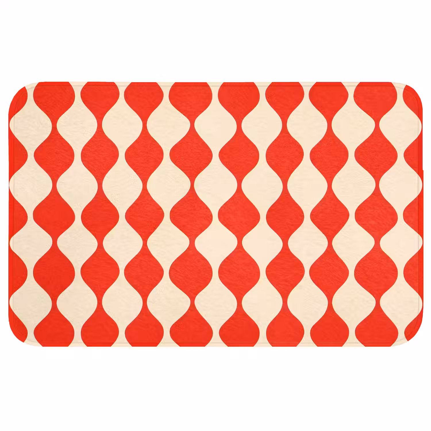 Golvend patroon - Retro - Rood - Beige WCmat middel 1009 -3d