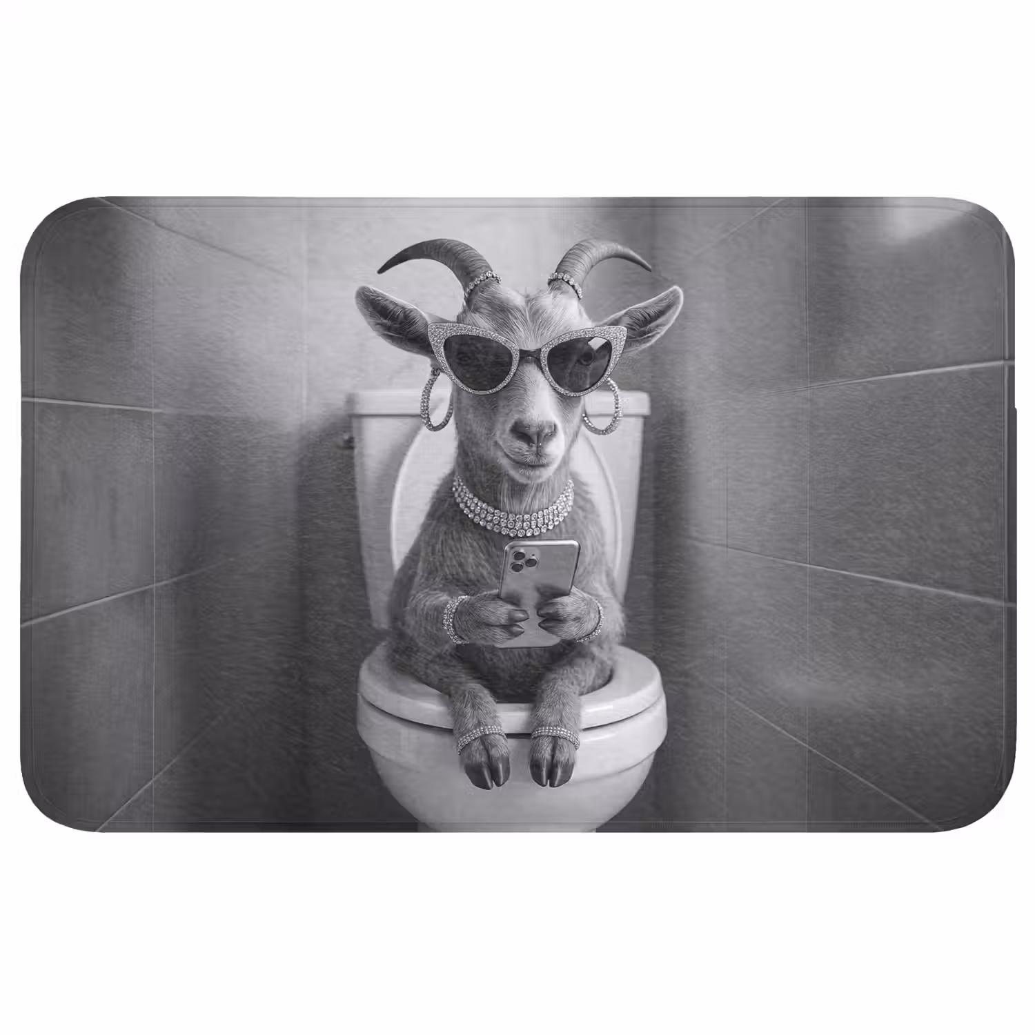 Geit - Telefoon - Toilet - Zwart - Wit WCmat middel -3d
