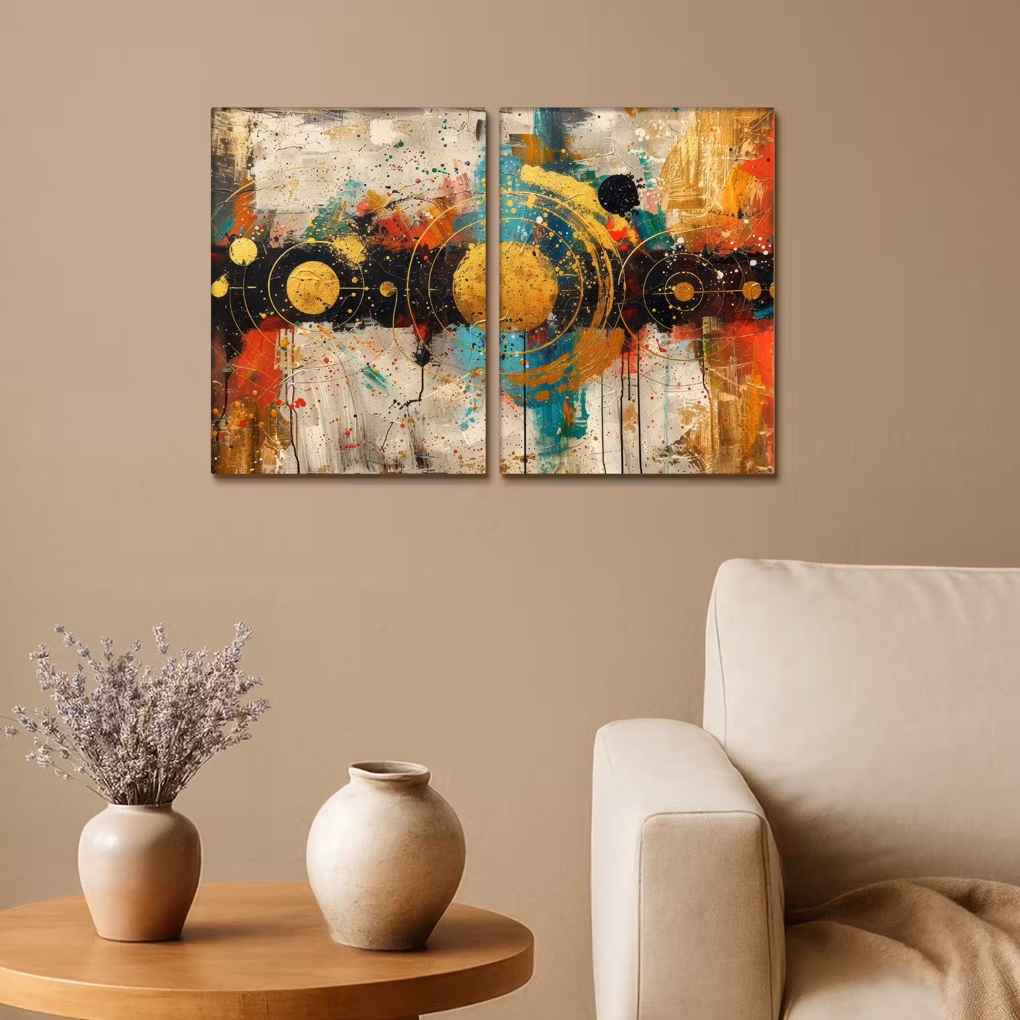 Leinwandbild - 2-teilig - Abstrakt - Gold - Formen