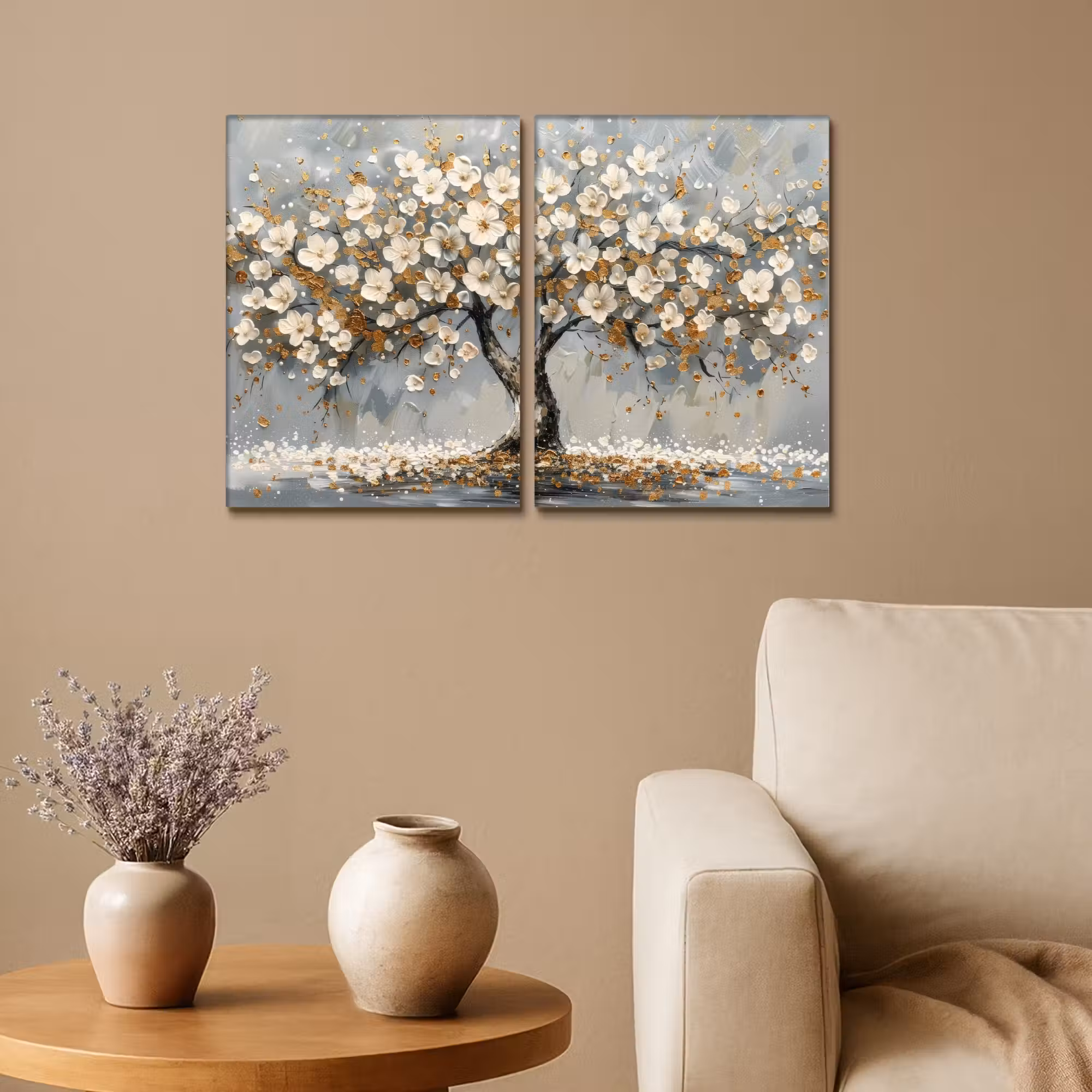 Leinwandbild - 2-teilig - Baum - Abstrakt - Weiß - Blüte