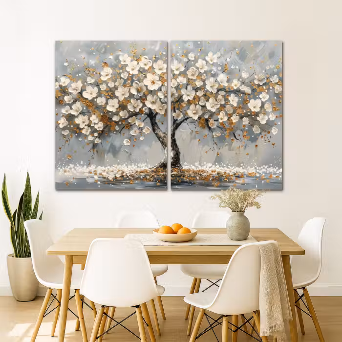 Leinwandbild - 2-teilig - Baum - Abstrakt - Weiß - Blüte