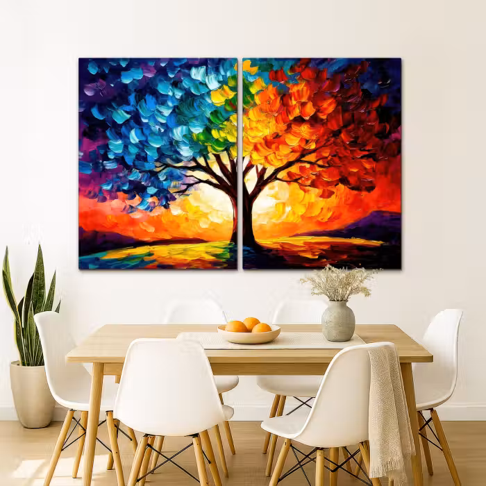 Leinwandbild - 2-teilig - Baum - Farbenfroh - Malerei-Look - Abstrakt