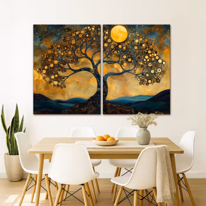 Leinwandbild - 2-teilig - Baum - Gelb - Abstrakt - Modern