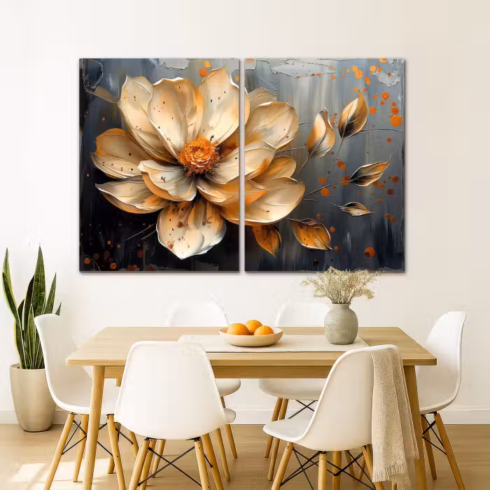 Leinwandbild - 2-teilig - Blume - Gold - Abstrakt - Farbe