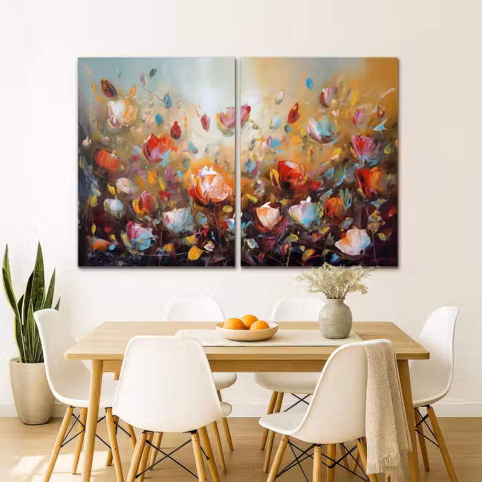 Leinwandbild - 2-teilig - Blumen - Abstrakt - Farbenfroh