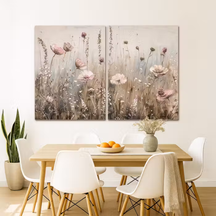 Leinwandbild - 2-teilig - Blumen - Beige - Modern - Rosa