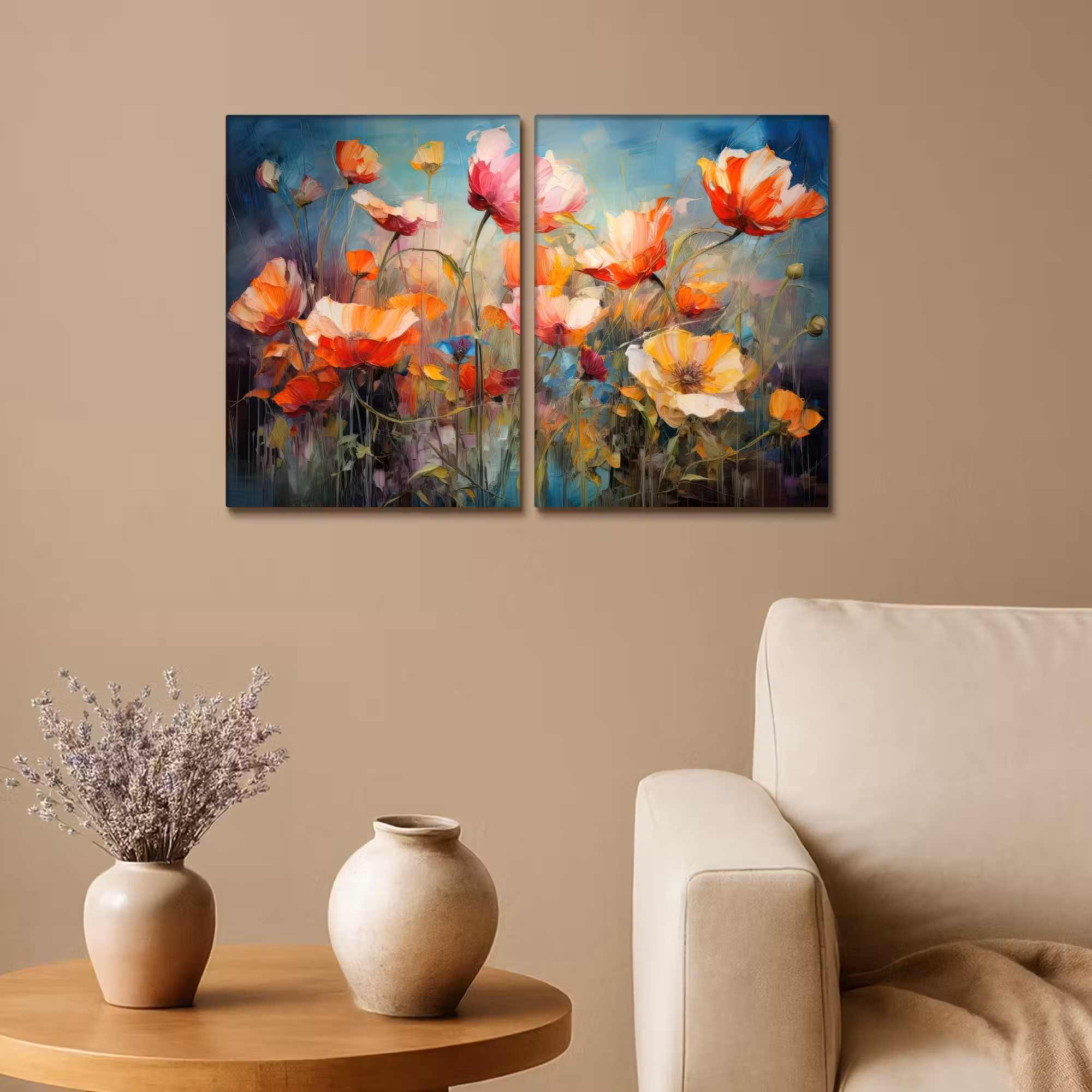 Leinwandbild - 2-teilig - Blumen - Bunt - Abstrakt