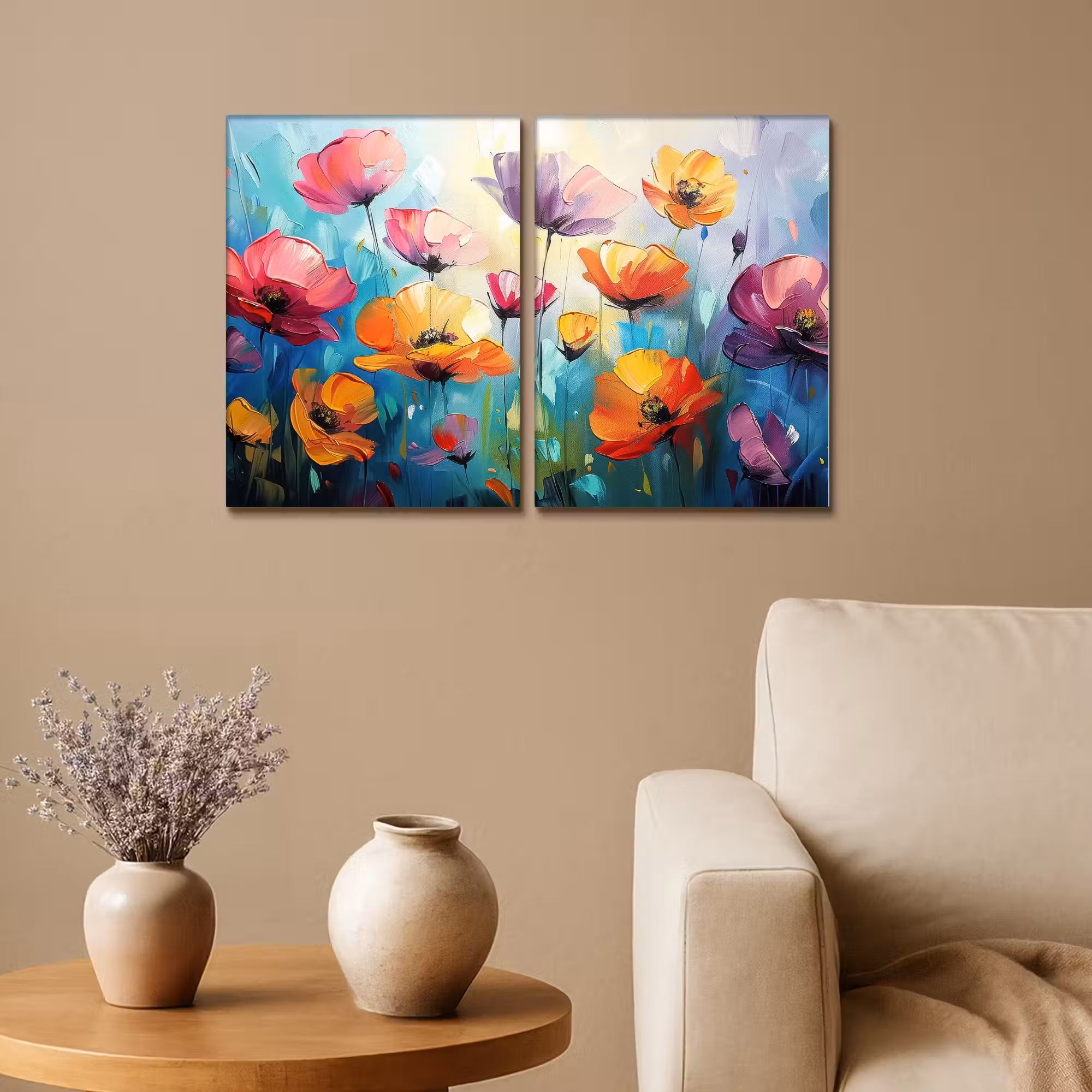 Leinwandbild - 2-teilig - Blumen - Bunt - Abstrakt - Natur