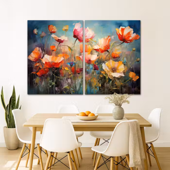 Leinwandbild - 2-teilig - Blumen - Bunt - Abstrakt