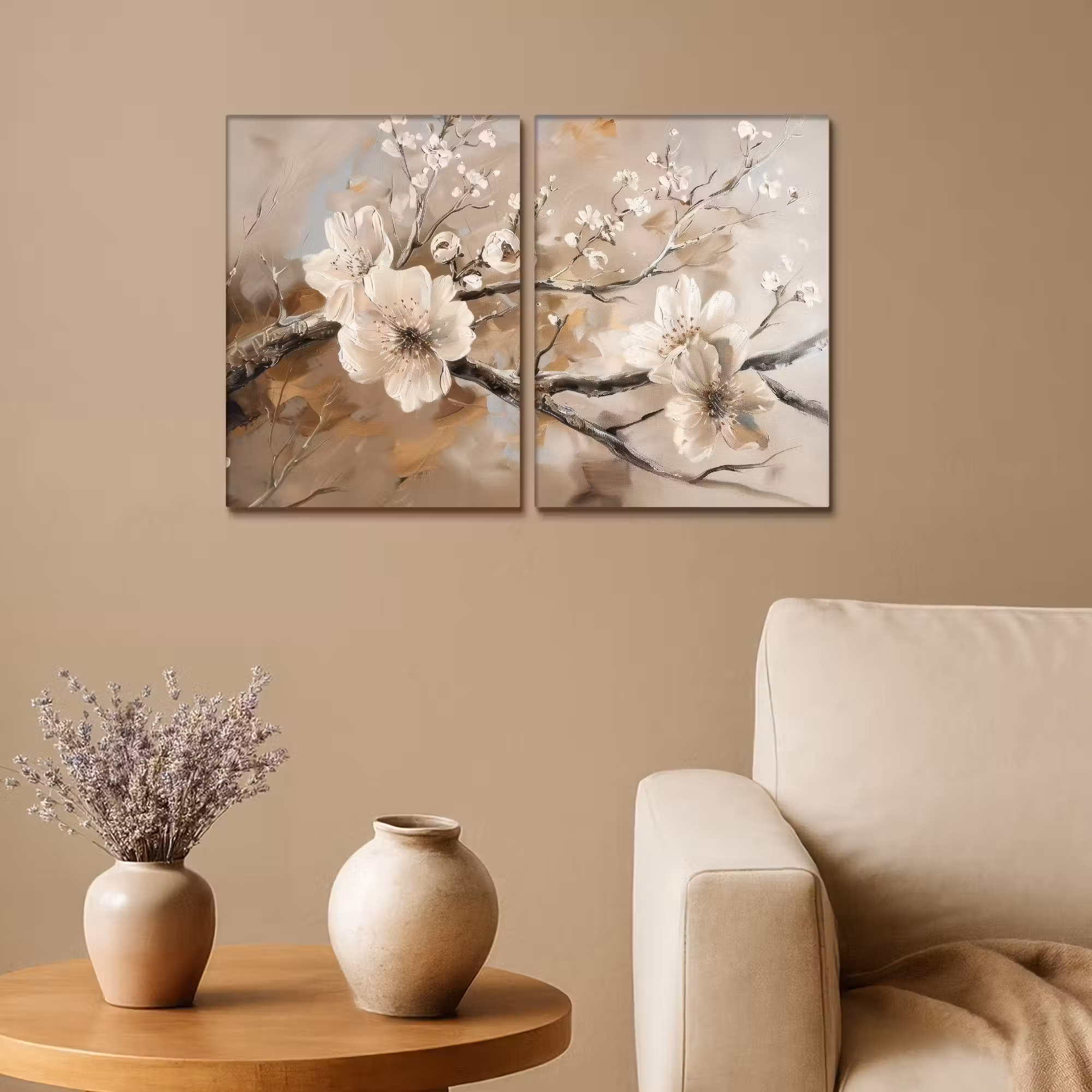 Leinwandbild - 2-teilig - Blüte - Beige - Abstrakt - Blumen