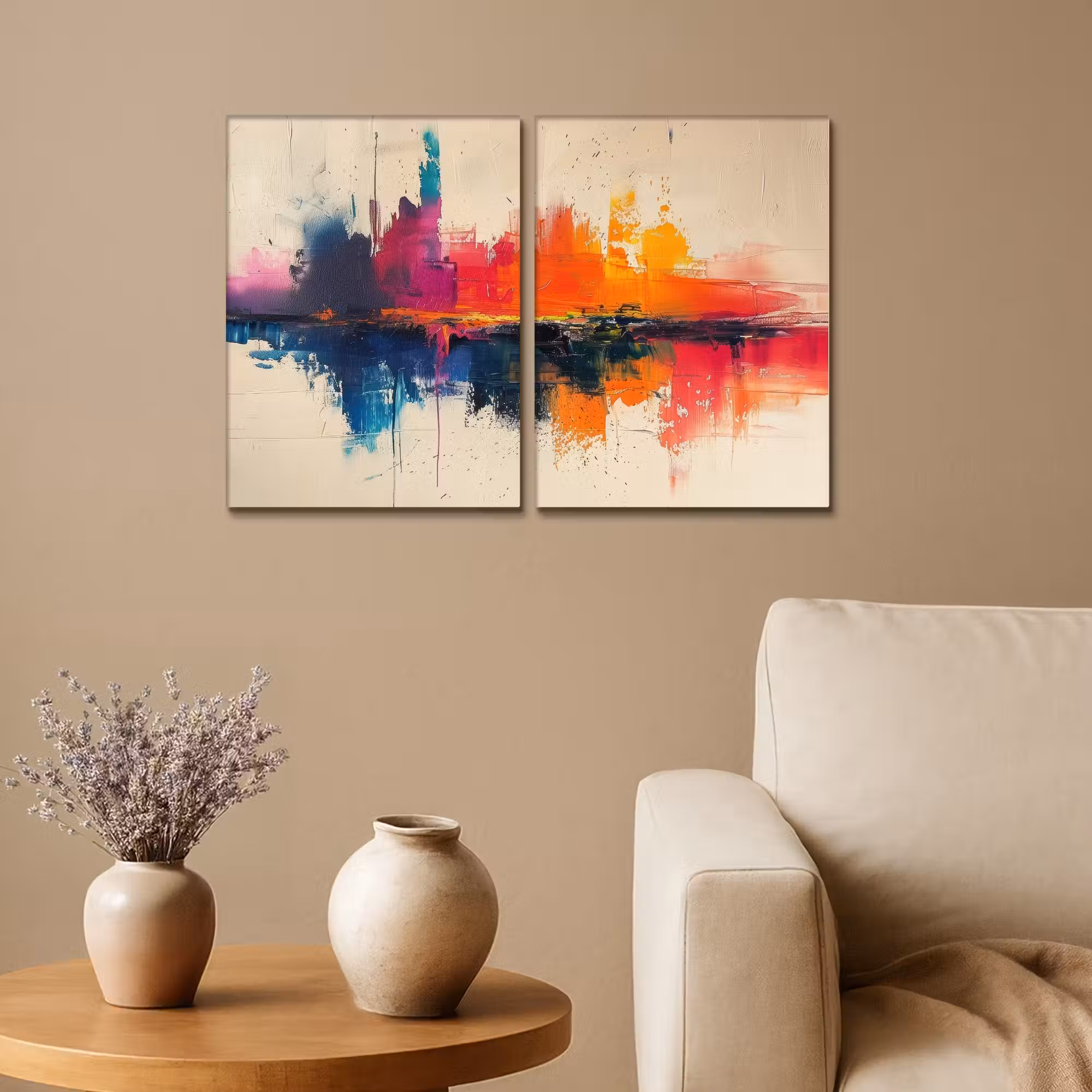 Leinwandbild - 2-teilig - Farbenfroh - Abstrakt - Lackoptik - Modern