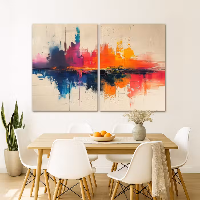 Leinwandbild - 2-teilig - Farbenfroh - Abstrakt - Lackoptik - Modern