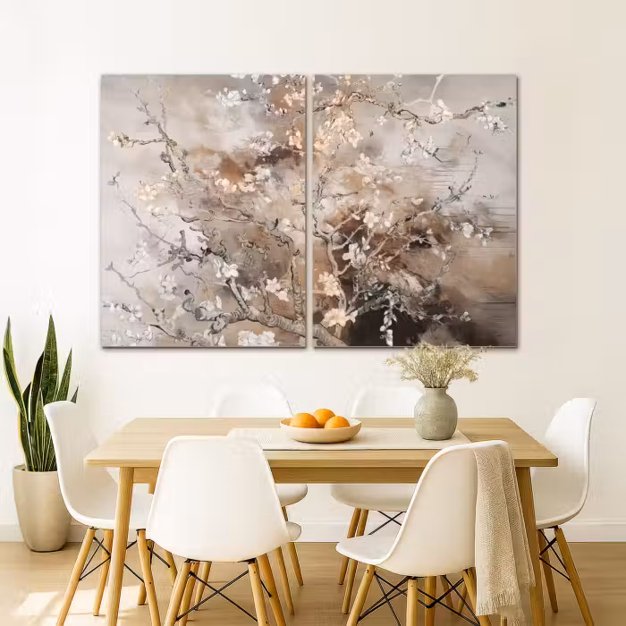 Leinwandbild - 2-teilig - Mandelblüte - Abstrakt - Beige
