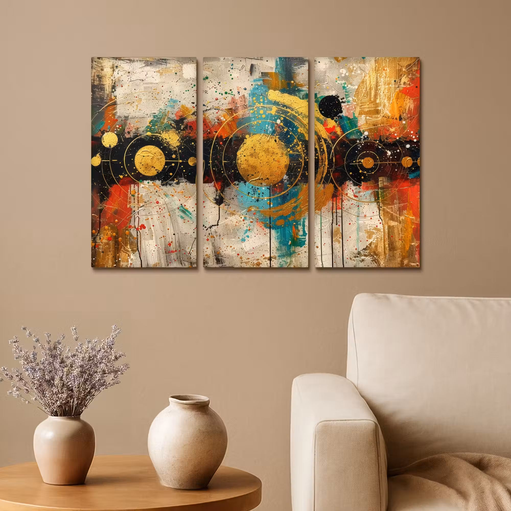 Leinwandbild - 3-teilig - Abstrakt - Gold - Formen