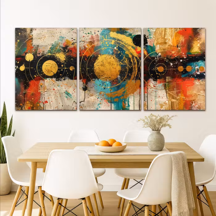 Leinwandbild - 3-teilig - Abstrakt - Gold - Formen