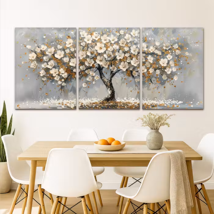 Leinwandbild - 3-teilig - Baum - Abstrakt - Weiß - Blüte