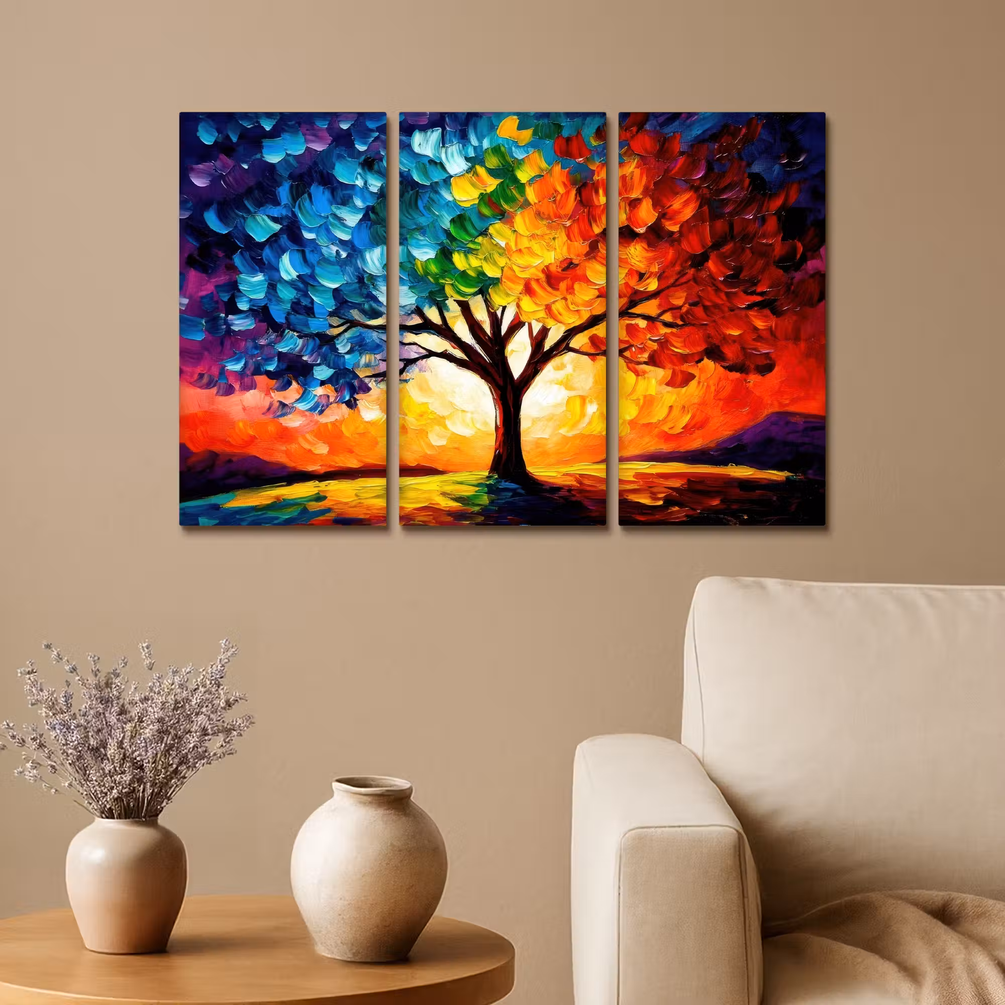 Leinwandbild - 3-teilig - Baum - Farbenfroh - Malerei-Look - Abstrakt