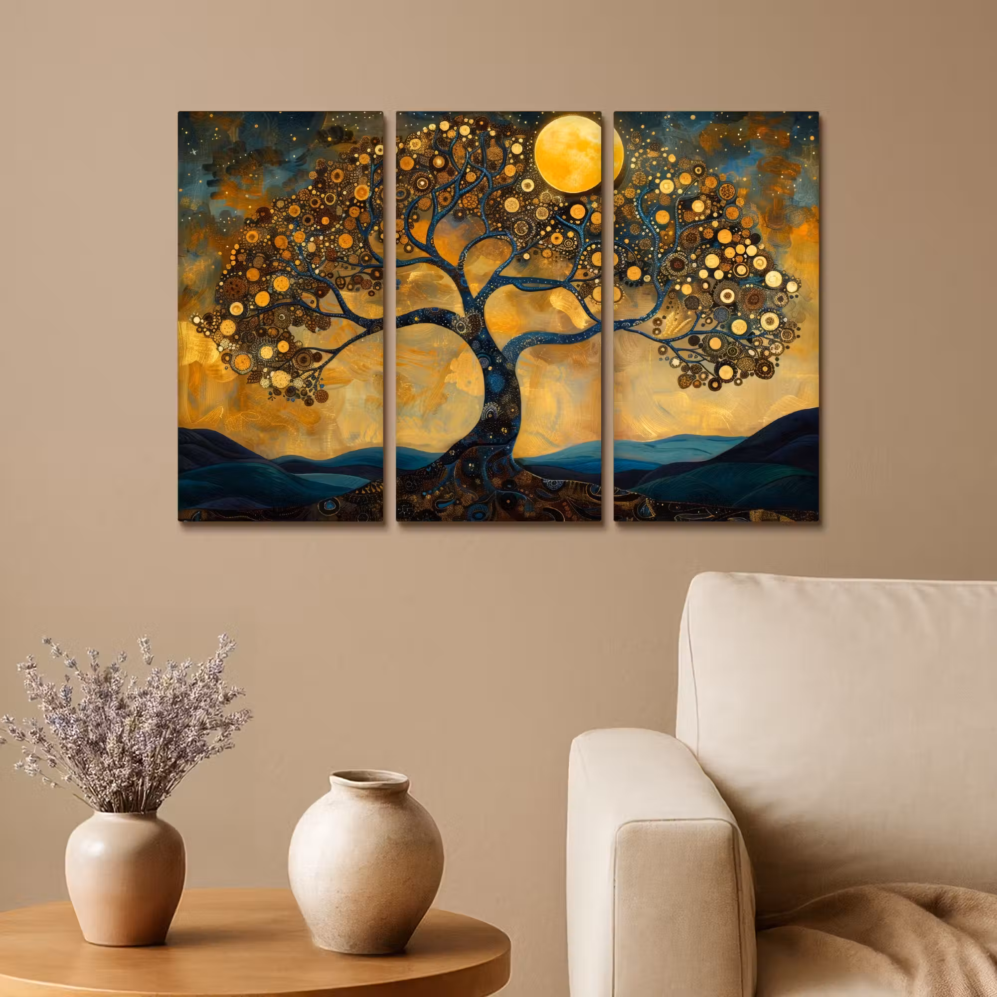Leinwandbild - 3-teilig - Baum - Gelb - Abstrakt - Modern