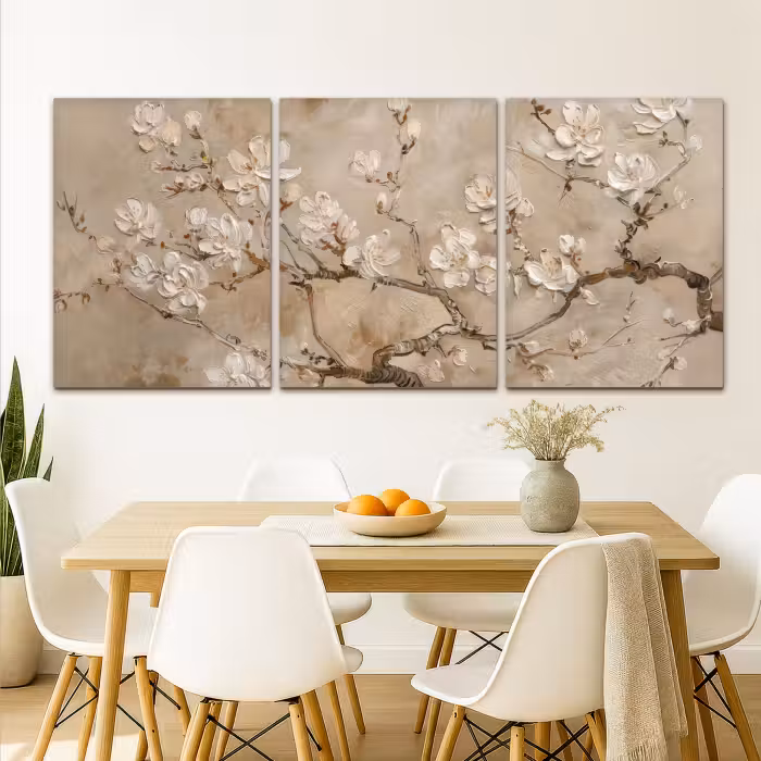 Leinwandbild - 3-teilig - Beige - Blüte - Modern