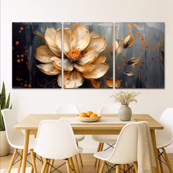 Leinwandbild - 3-teilig - Blume - Gold - Abstrakt - Farbe