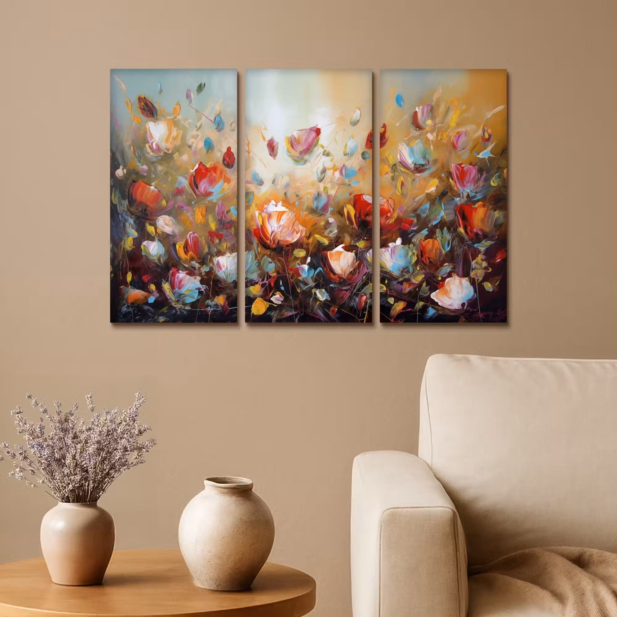 Leinwandbild - 3-teilig - Blumen - Abstrakt - Farbenfroh