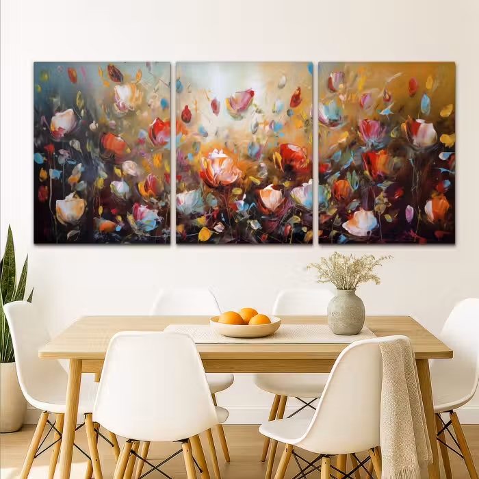 Leinwandbild - 3-teilig - Blumen - Abstrakt - Farbenfroh