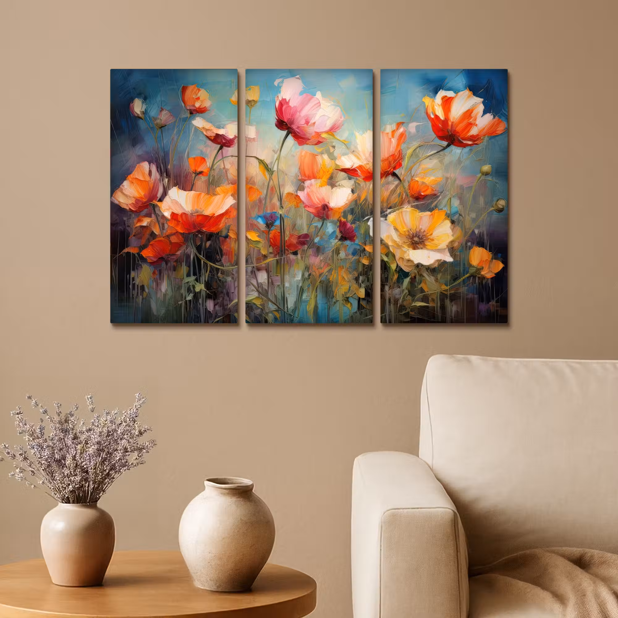 Leinwandbild - 3-teilig - Blumen - Bunt - Abstrakt