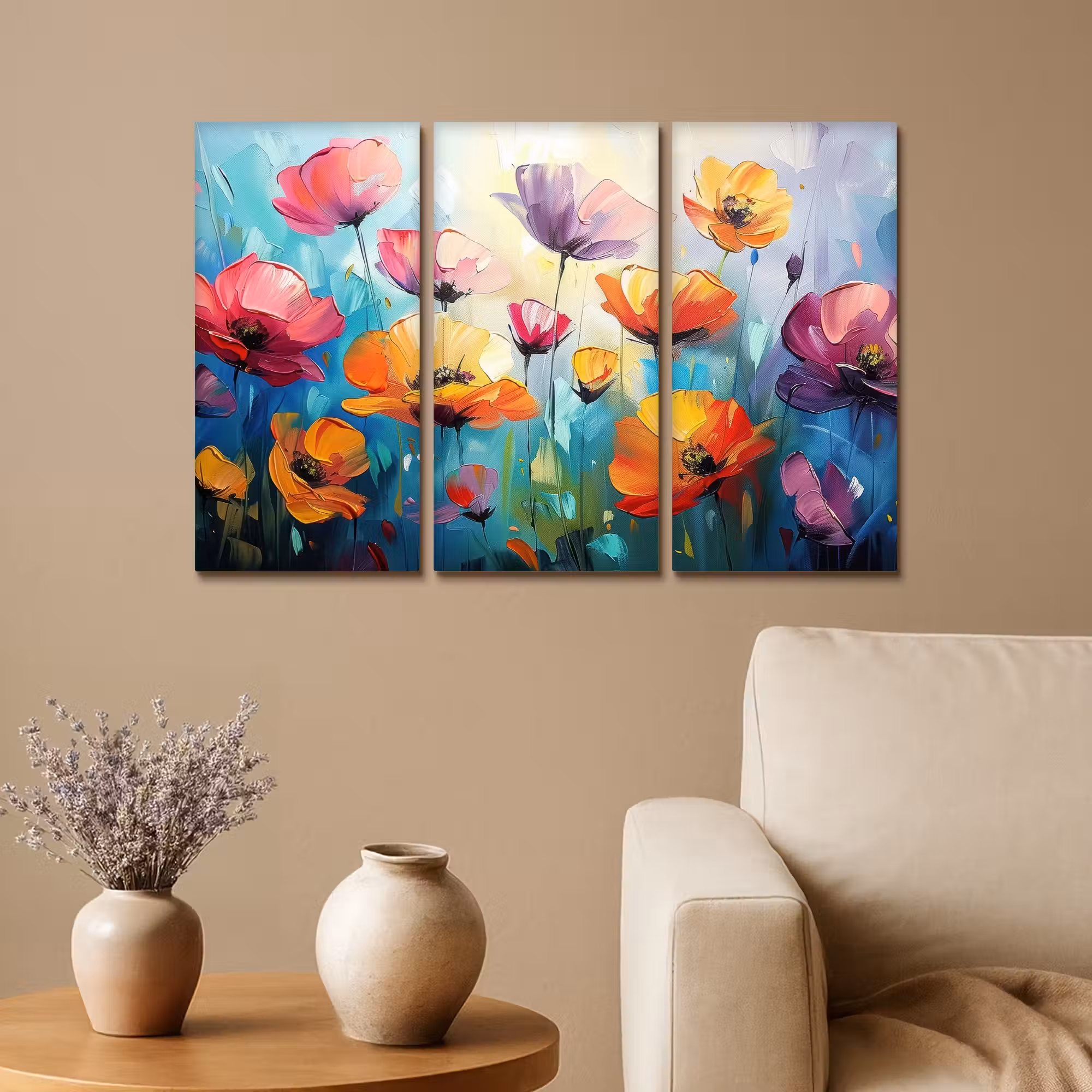 Leinwandbild - 3-teilig - Blumen - Bunt - Abstrakt - Natur