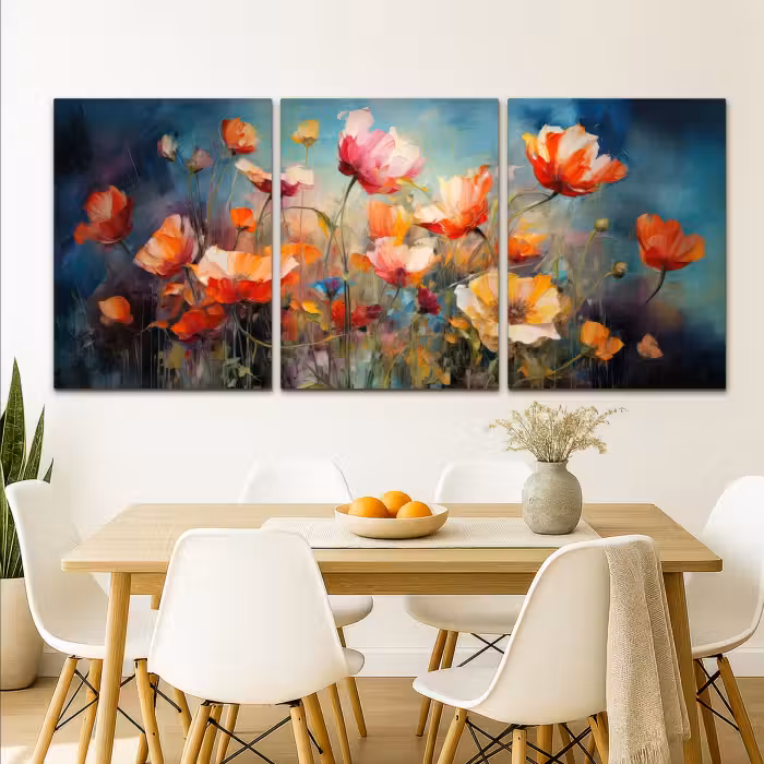 Leinwandbild - 3-teilig - Blumen - Bunt - Abstrakt