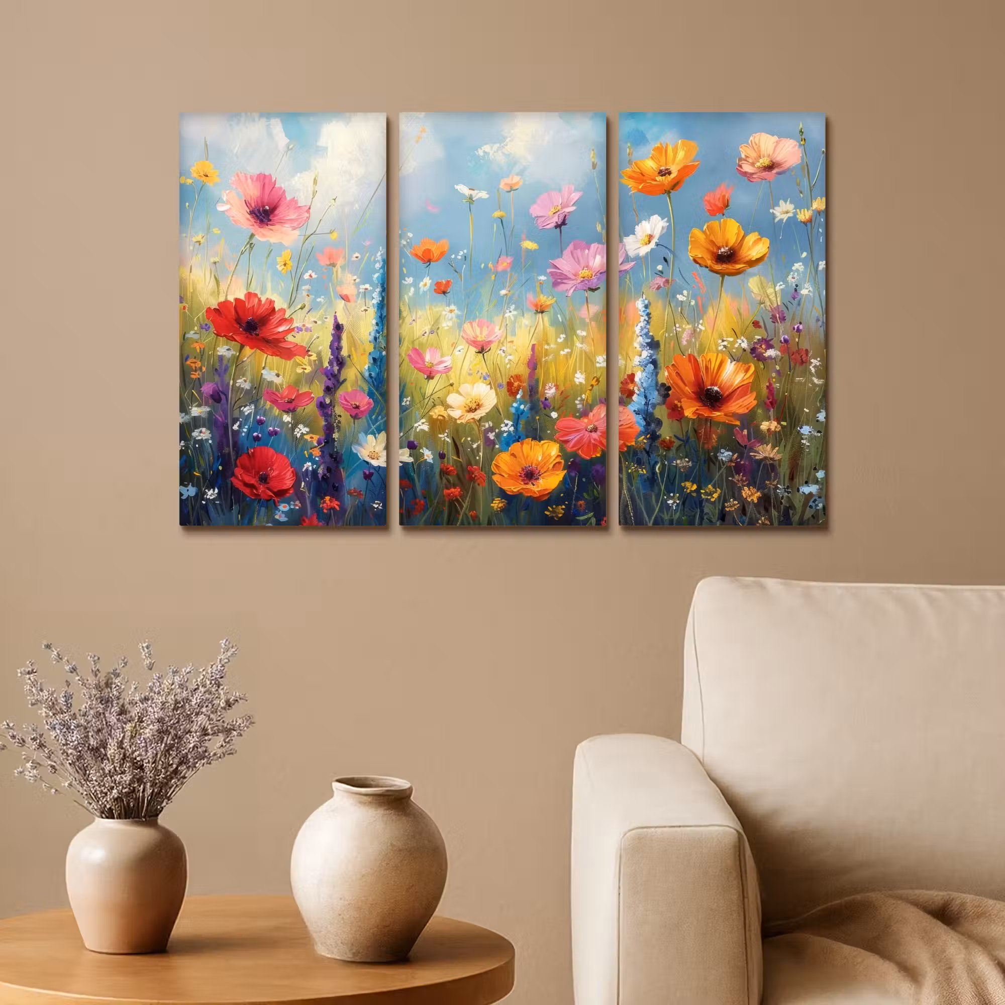 Leinwandbild - 3-teilig - Blumen - Frühling - Farbenfroh - Sommerlich