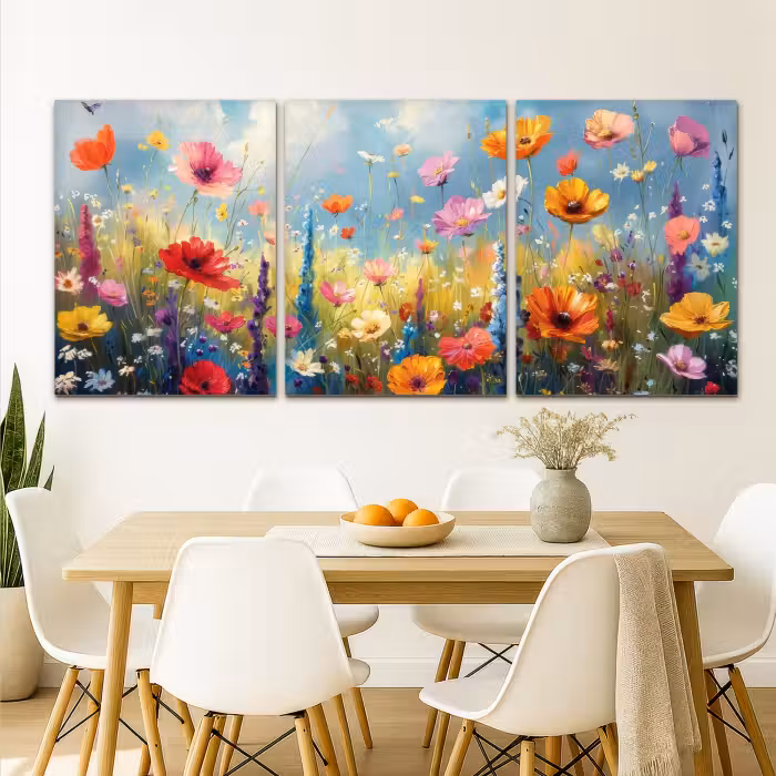 Leinwandbild - 3-teilig - Blumen - Frühling - Farbenfroh - Sommerlich