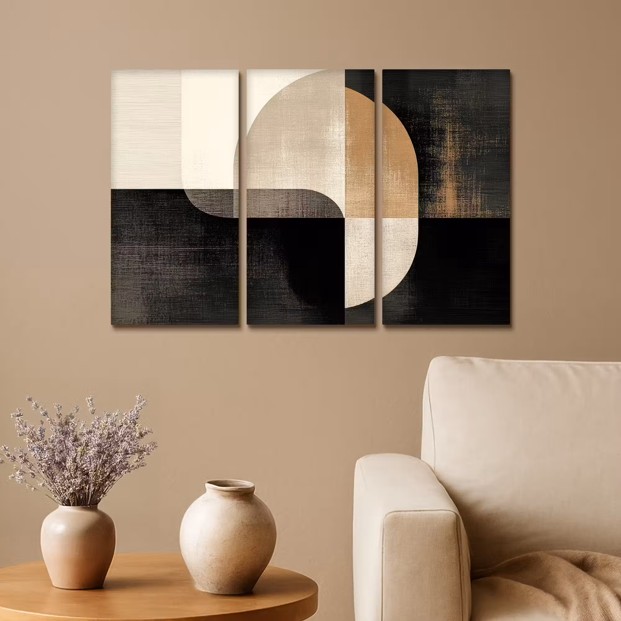 Leinwandbild - 3-teilig - Formen - Abstrakt - Gold