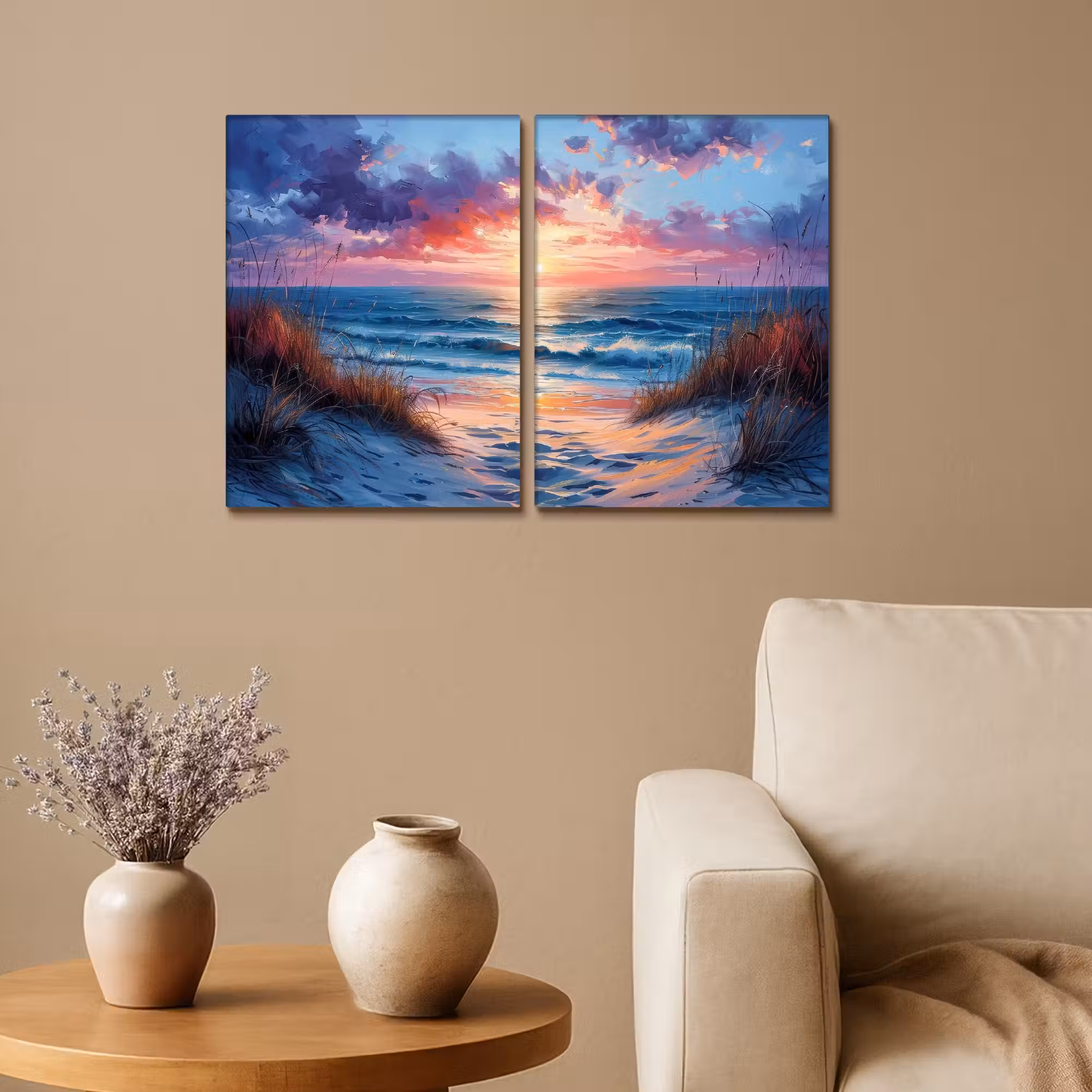Leinwandbild - 2-teilig - Strand - Blau - Farbe - Lila