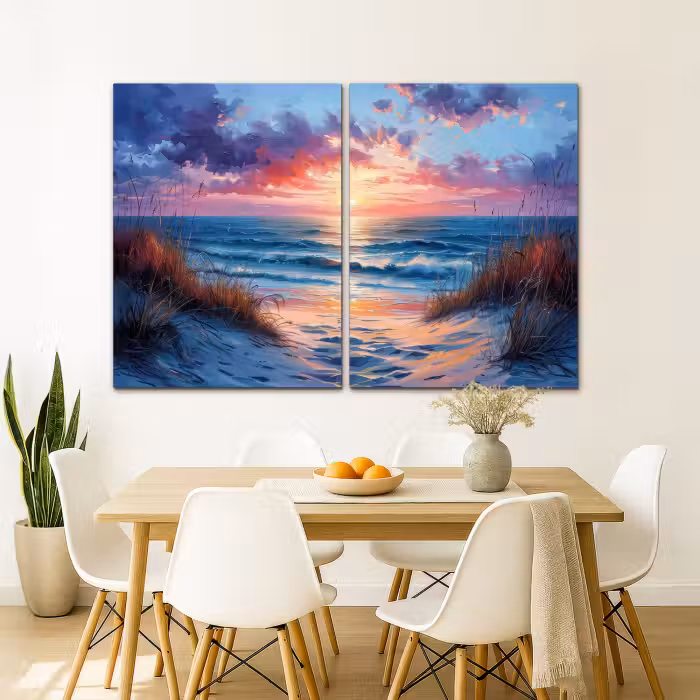 Leinwandbild - 2-teilig - Strand - Blau - Farbe - Lila