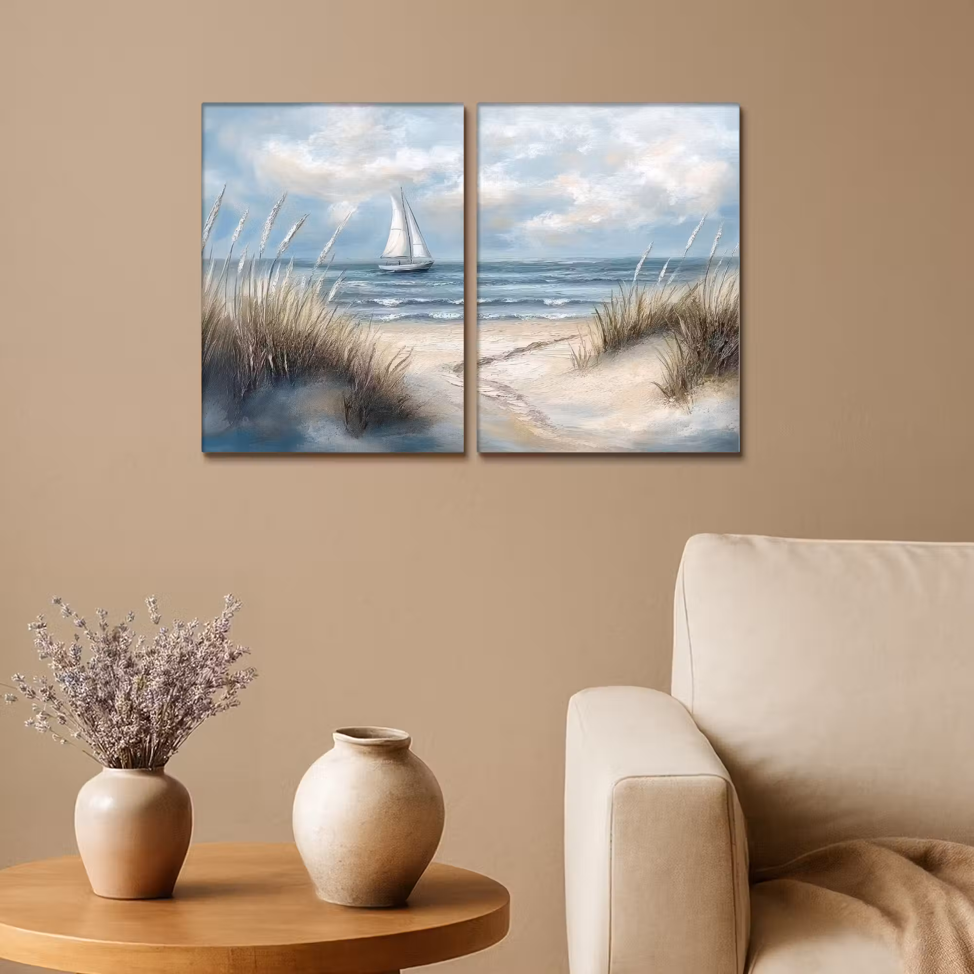 Leinwandbild - 2-teilig - Strand - Farbe - Natur - Boot