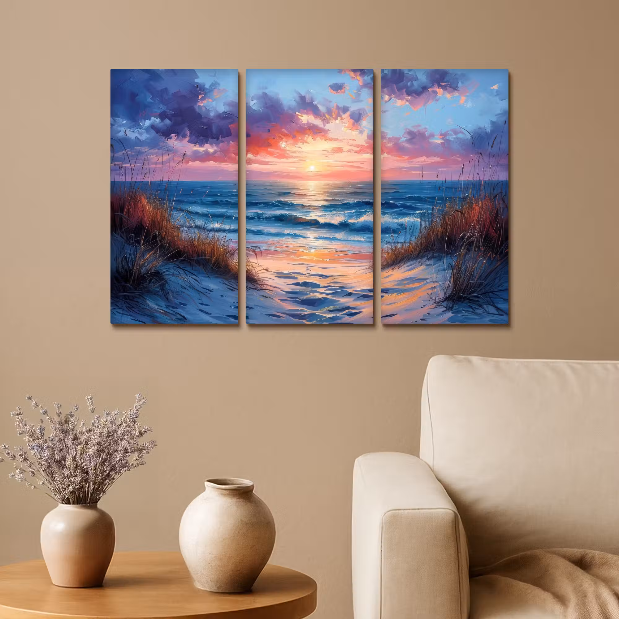 Leinwandbild - 3-teilig - Strand - Blau - Farbe - Lila