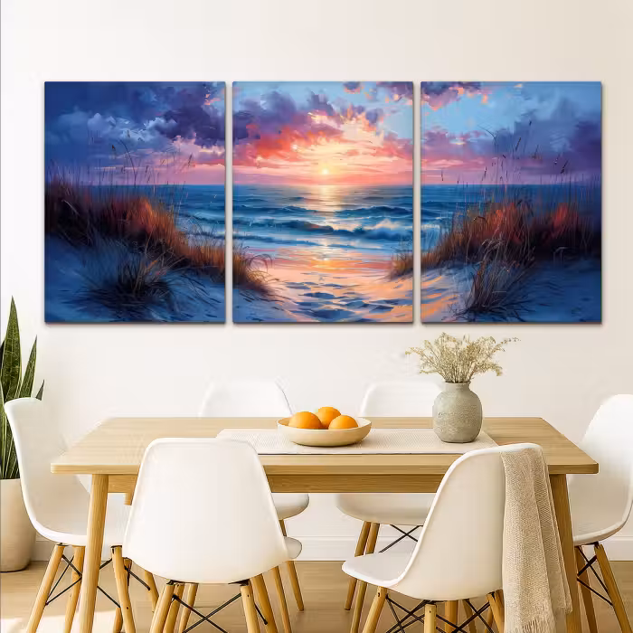 Leinwandbild - 3-teilig - Strand - Blau - Farbe - Lila
