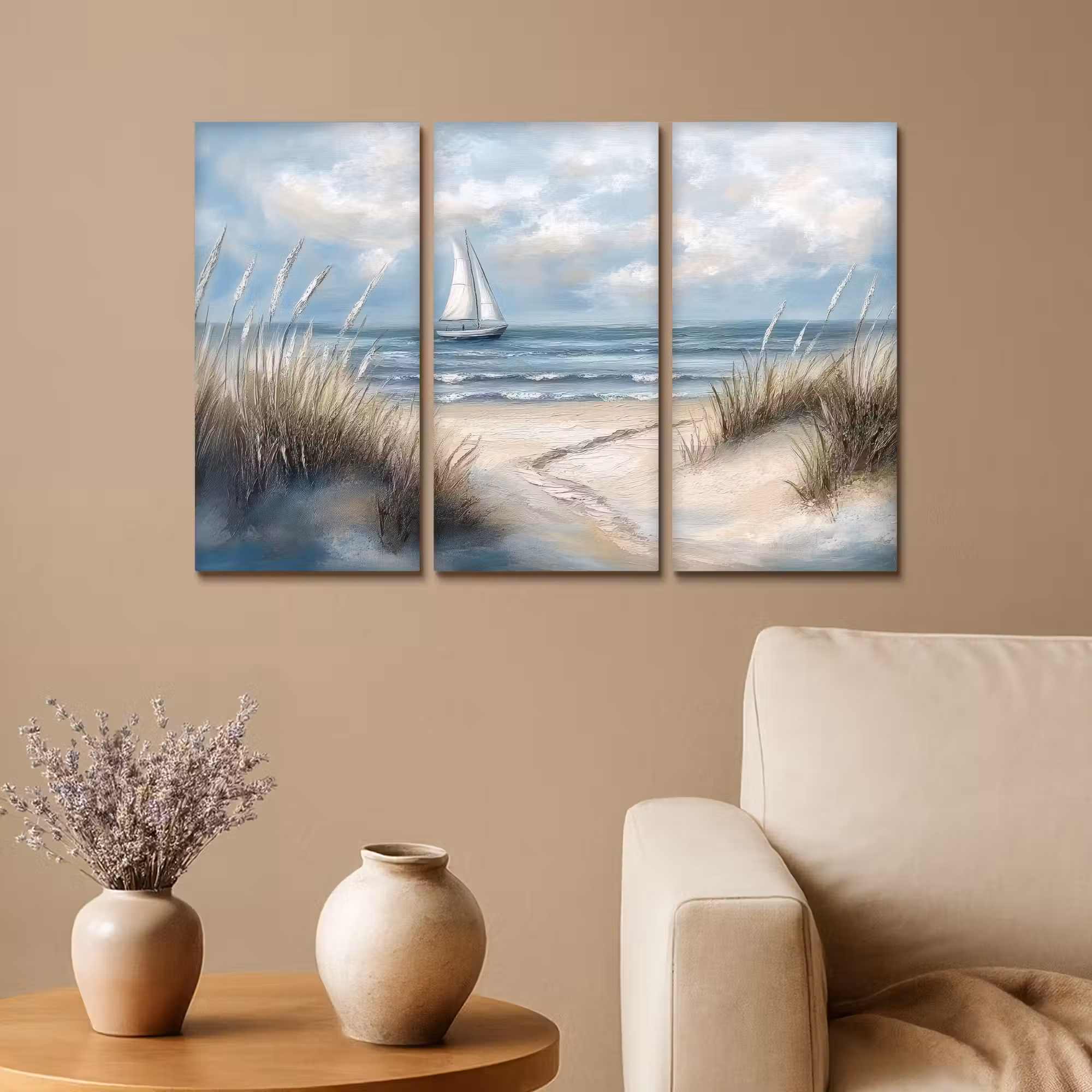 Leinwandbild - 3-teilig - Strand - Farbe - Natur - Boot