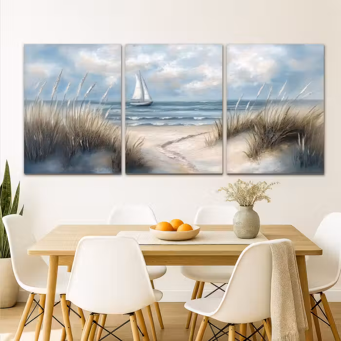 Leinwandbild - 3-teilig - Strand - Farbe - Natur - Boot