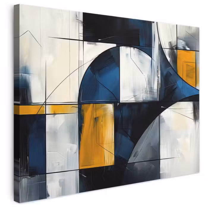 Leinwandbild - Abstrakt - Formen - Gold - Blau - Geometrisch