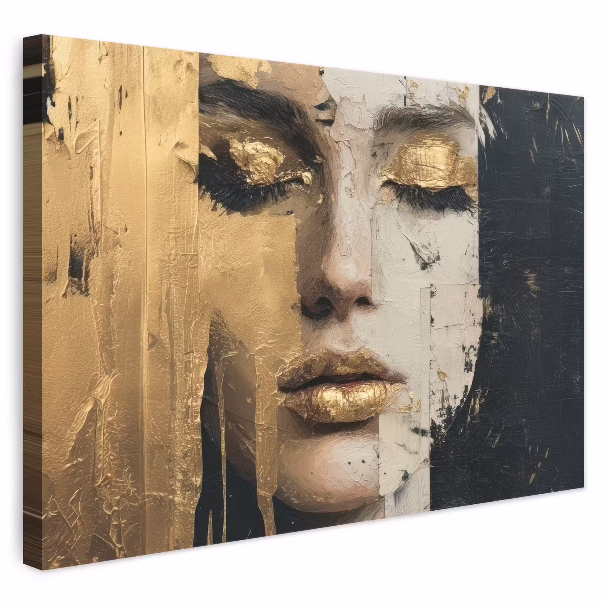 Leinwandbild - Abstrakt - Gold - Gesicht - Lippen