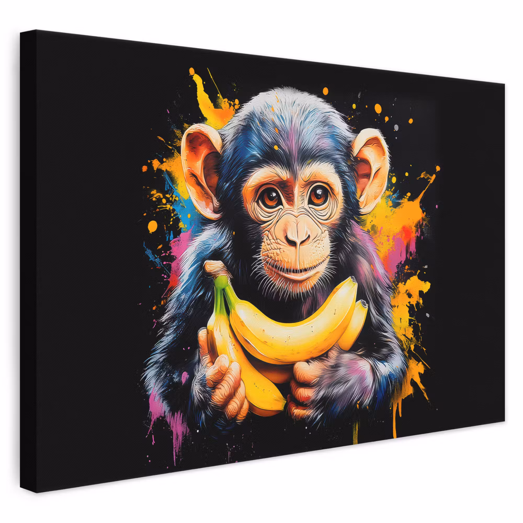 Leinwandbild - Affe - Graffiti - Farbenfroh - Bananen - Modern