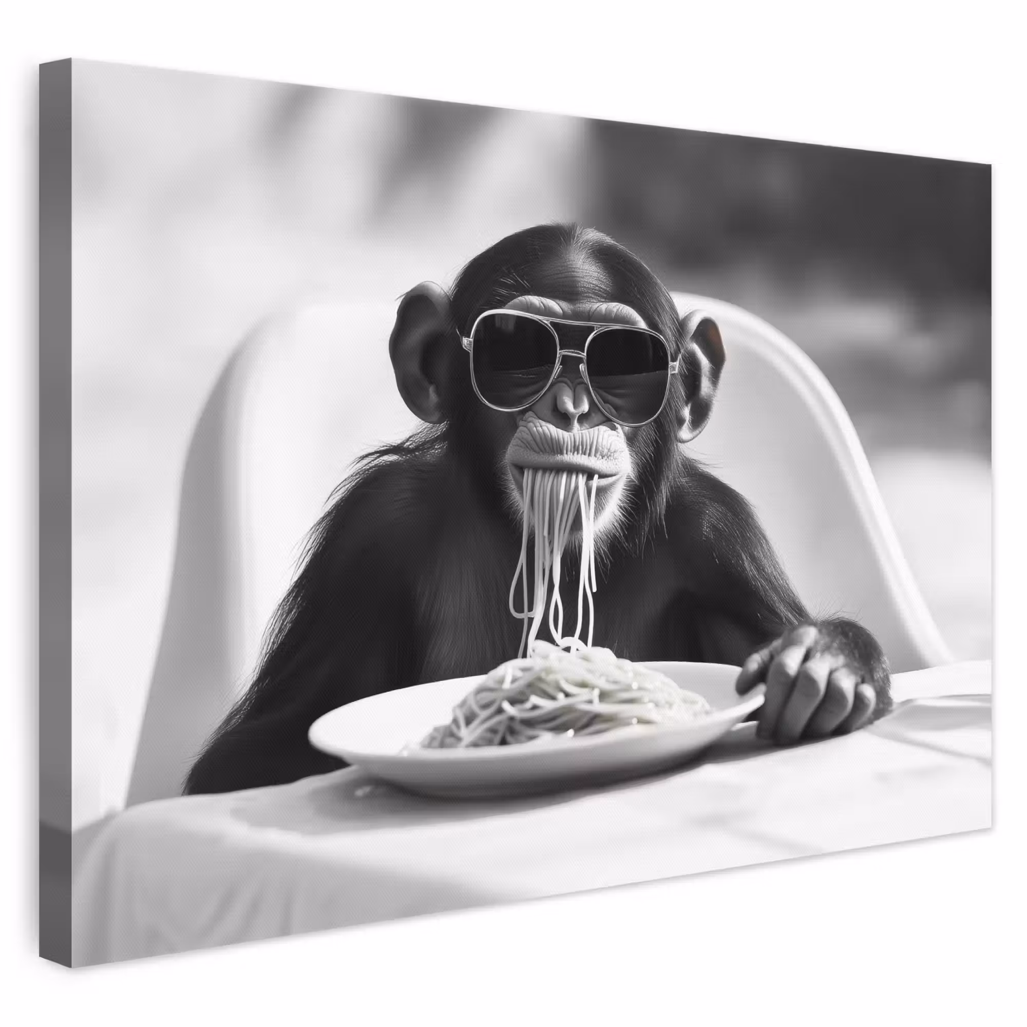 Leinwandbild - Affe - Spaghetti - Sonnenbrille - Schwarz und weiß - Cool - Tier