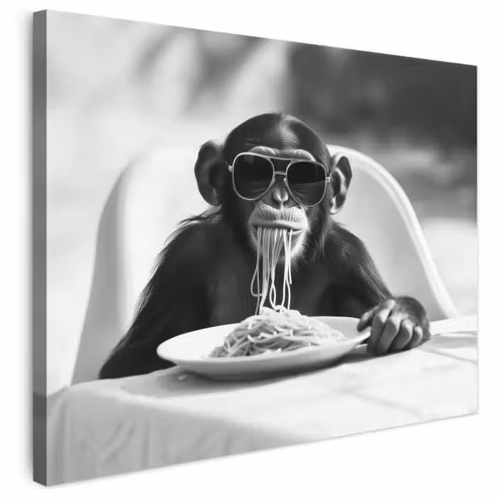 Leinwandbild - Affe - Spaghetti - Sonnenbrille - Schwarz und weiß - Cool - Tier