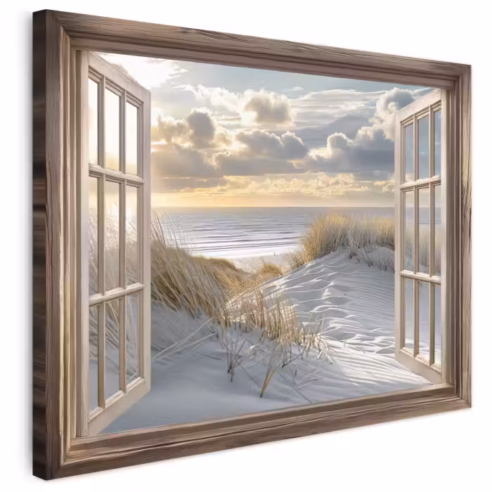 Leinwandbild - Ausblick - Strand - Dünen - Meer - Natur