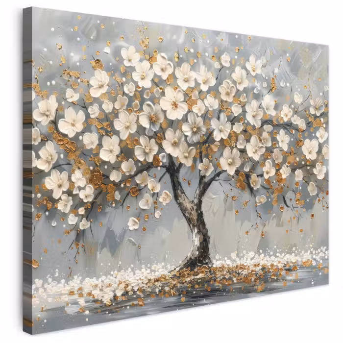 Leinwandbild - Baum - Blumen - Weiß - Natur - Kunst