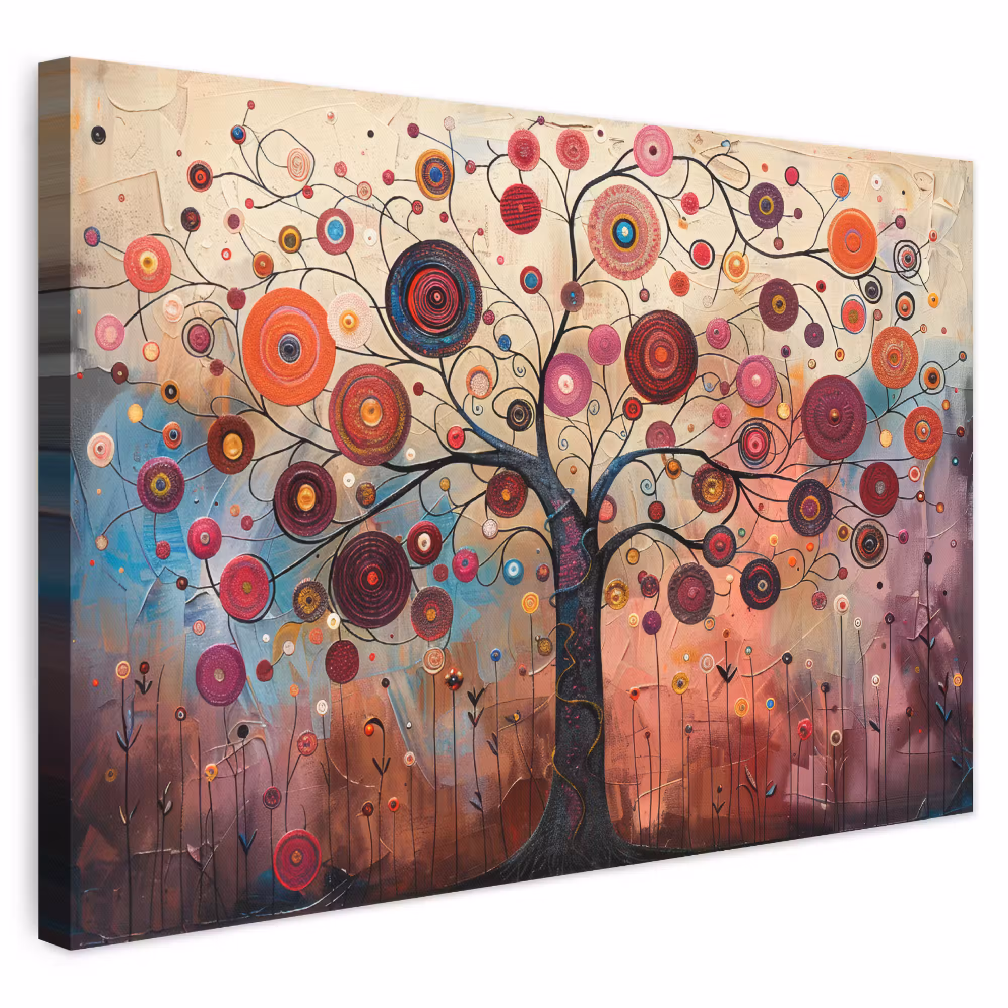 Leinwandbild - Baum des Lebens - Blumen - Rosa - Hippie - Kunst