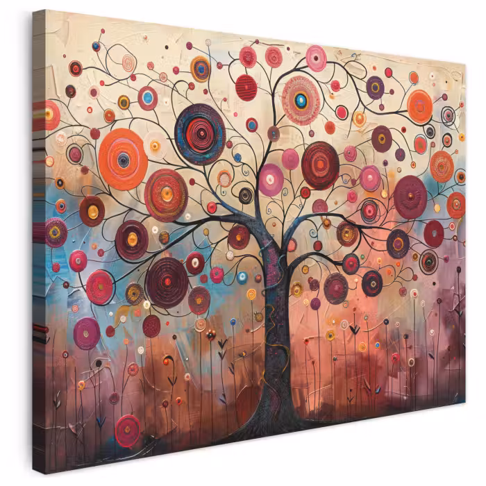 Leinwandbild - Baum des Lebens - Blumen - Rosa - Hippie - Kunst
