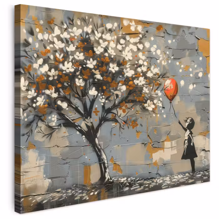 Leinwandbild - Baum - Graffiti - Banksy-Stil - Ballon-Mädchen